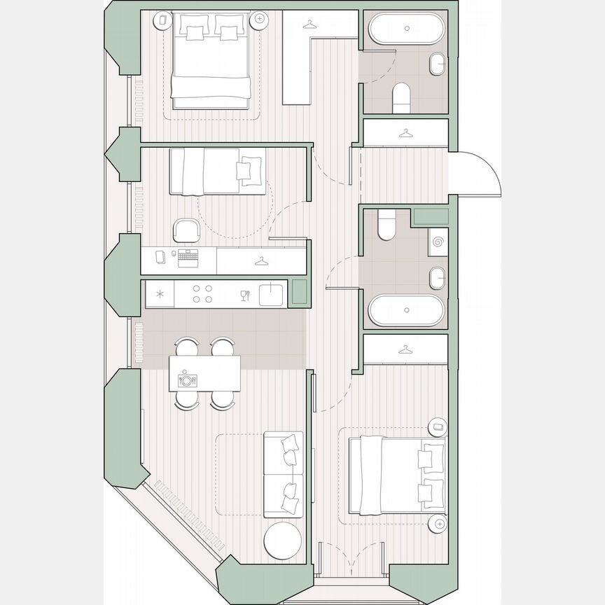 3-к. квартира, 70,4 м², 6/13 эт.