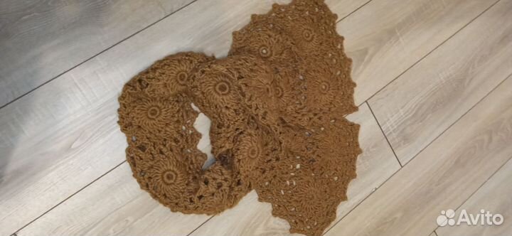 Шарф женский вязаный узорный коричневый 180x30см