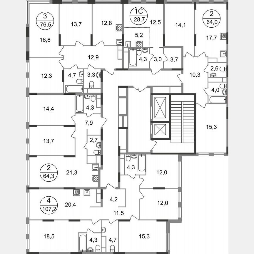 2-к. квартира, 64 м², 15/17 эт.