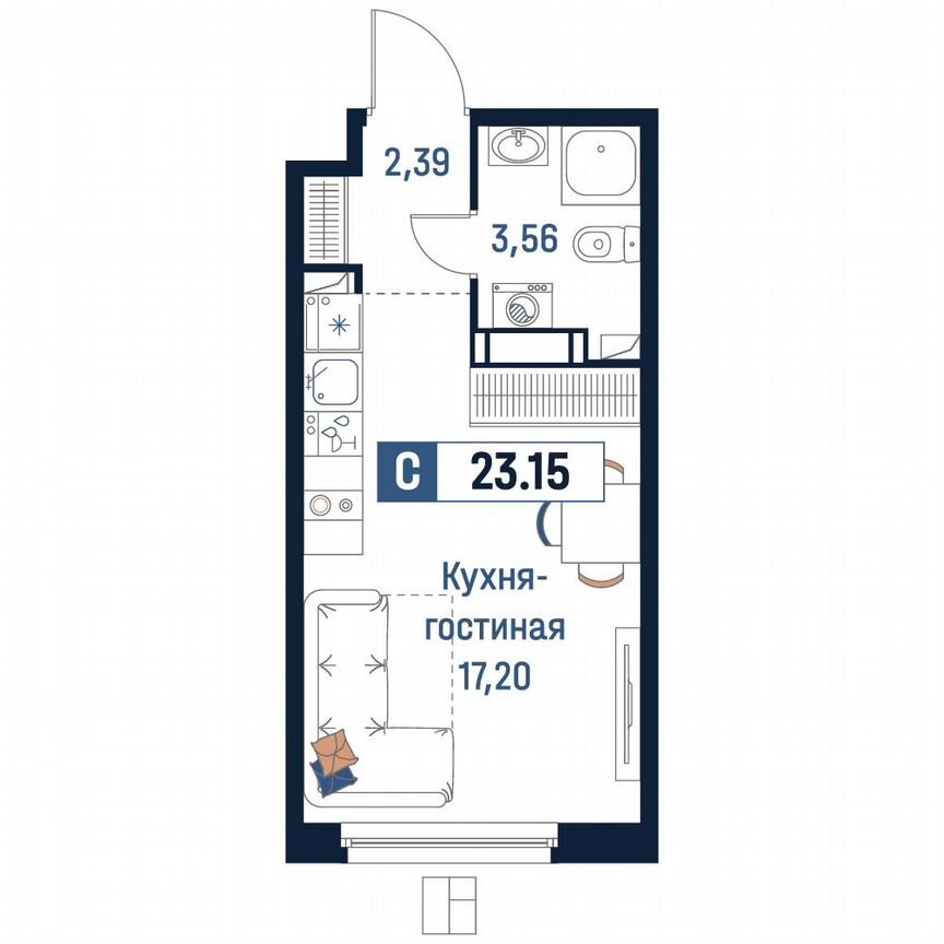 Квартира-студия, 23,2 м², 10/18 эт.