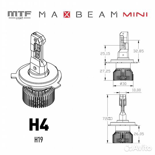 Светодиодные лампы MTF H4 / H19 MaxBeam mini