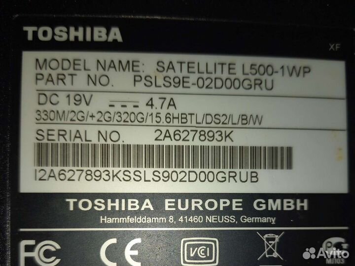 Ноутбук Toshiba satellite L500-1wp