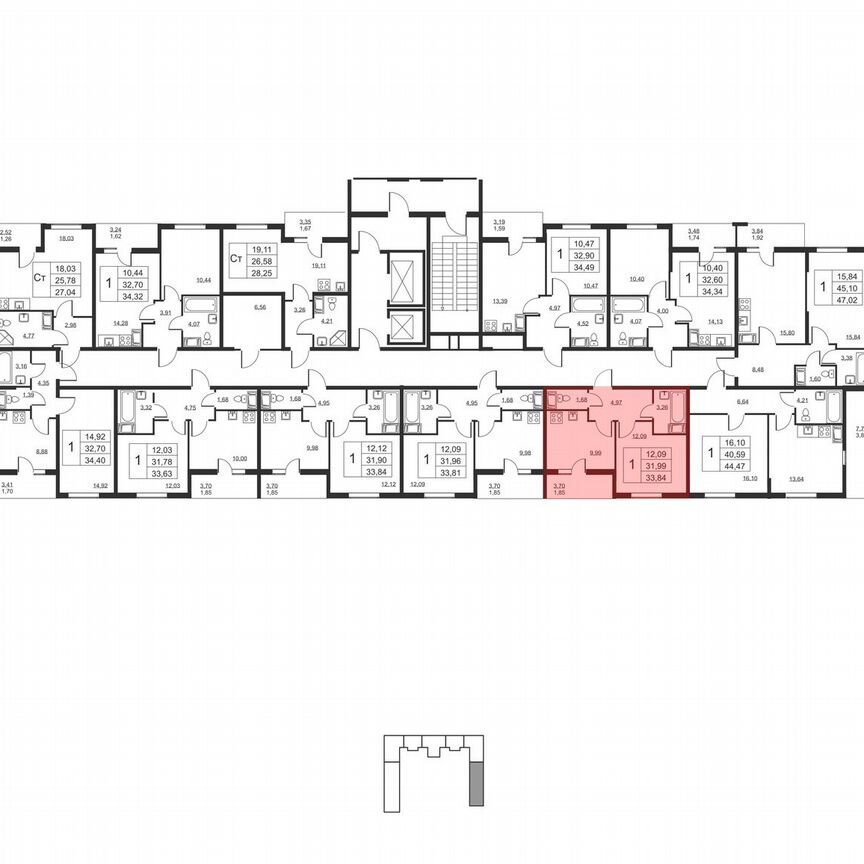 1-к. квартира, 33,8 м², 6/19 эт.