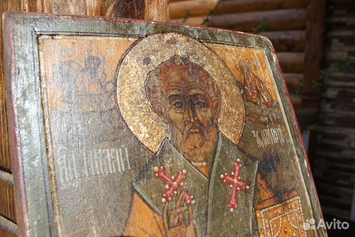 Старинная икона Николай Чудотворец 26*20 Север