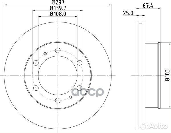 Диск тормозной передний 297x25 6 отв. с покры