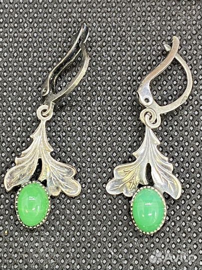 Серьги винтаж мельхиор.Зелёные вставки