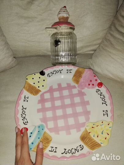 Новый набор керамической посуды (банка+блюдо)