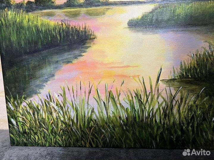 Картина Закат нв реке