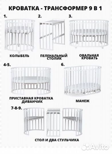 Кроватка- трансформер 9 в 1 с маятником