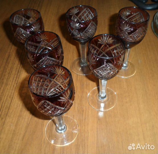 Набор хрустальных рюмок из СССР, 6 штук, цветные
