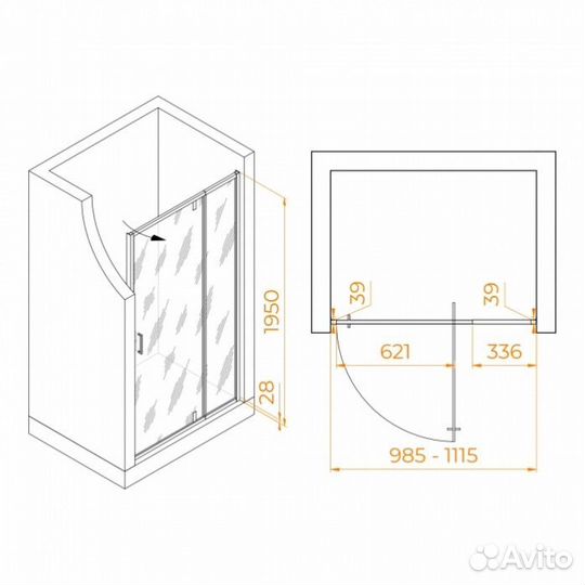 Душевая дверь RGW Passage PA-008B 100-110 см прозрачная