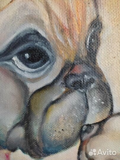 Картина маслом на оргалите (двп) Мопсы