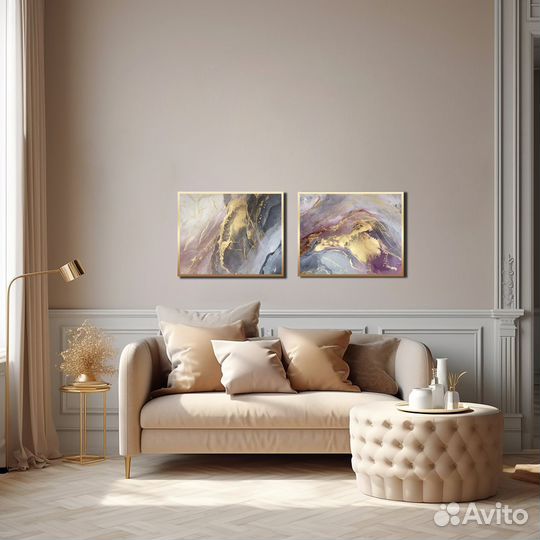 Розовая картина в интерьер с золотом 40х50 чернила