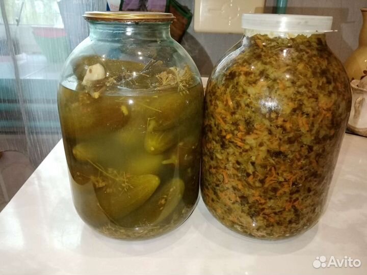 Банки 3-х Л. Щи зелёные, Огурцы соленые