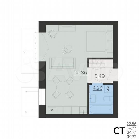 1-к. квартира, 34,8 м², 2/6 эт.