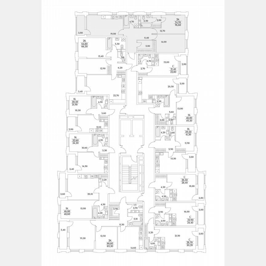 2-к. квартира, 76,6 м², 10/13 эт.