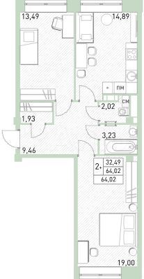 3-к. квартира, 64 м², 3/17 эт.