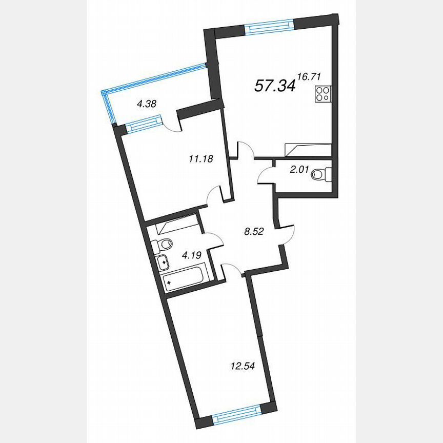 2-к. квартира, 59,5 м², 22/22 эт.