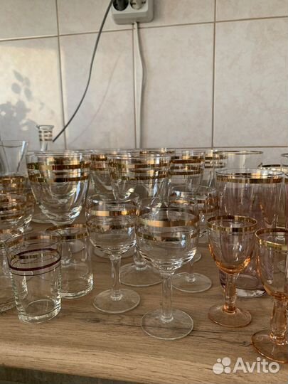 Бокалы, рюмки стекло с золотым ободком, СССР