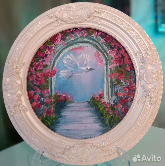 Картина маслом в гипсовой рамке 