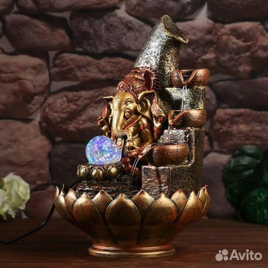 Фонтан настольный от сети, подсветка 'Ганеша с чаш