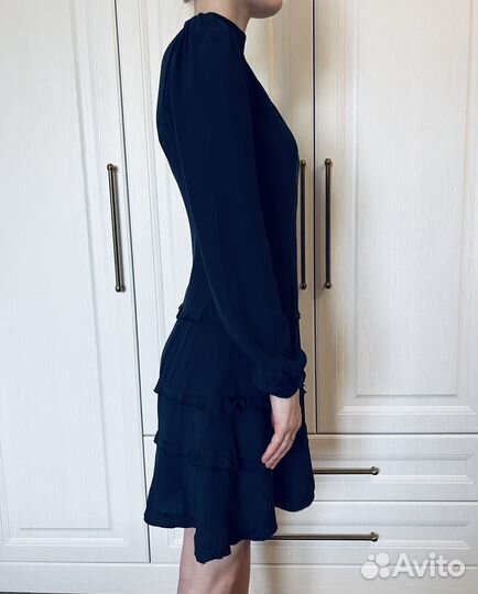 Платье длинный рукав синее 44S