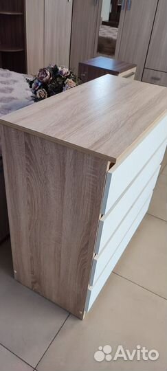 Комод Экко 4 ящика Ясень Шимо Темный/Белый