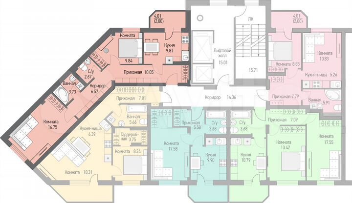 2-к. квартира, 60,2 м², 3/16 эт.