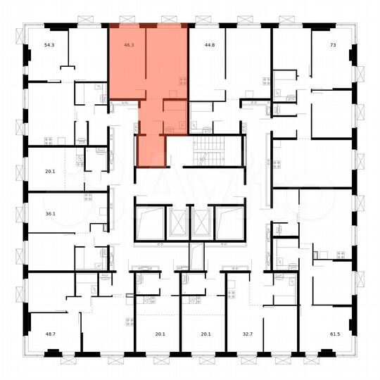 1-к. квартира, 46,3 м², 2/17 эт.