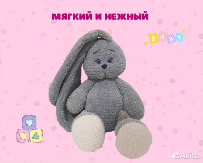 Зайка мягкая вязаная плюшевая игрушка Hand made
