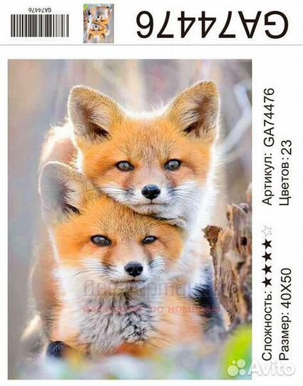 Алмазная мозаика 40x50 Два милых лисенка