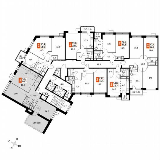 3-к. квартира, 68,3 м², 10/12 эт.
