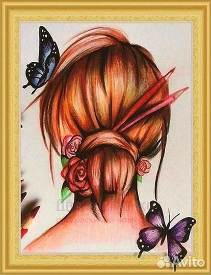 Алмазная мозаика 40x50 Девушка с розами и карандаш