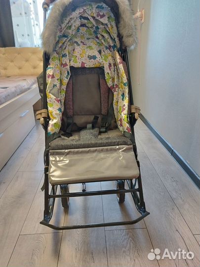 Детские санки коляска с колесами бу