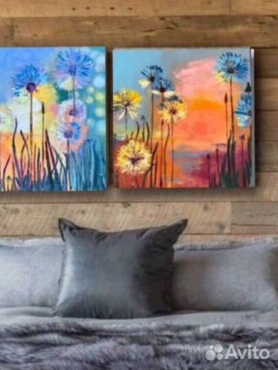 Картина маслом Одуванчики диптих