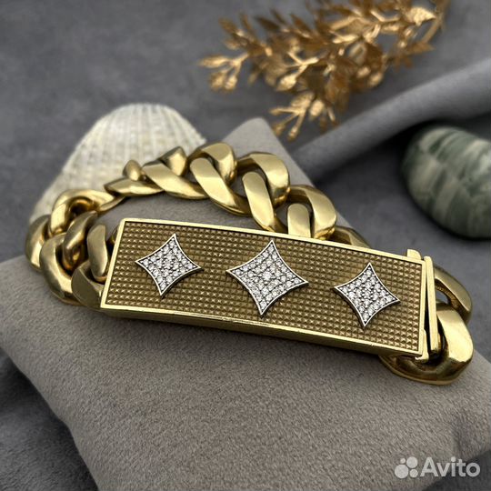 Золотой массивный браслет панцирный бриллианты