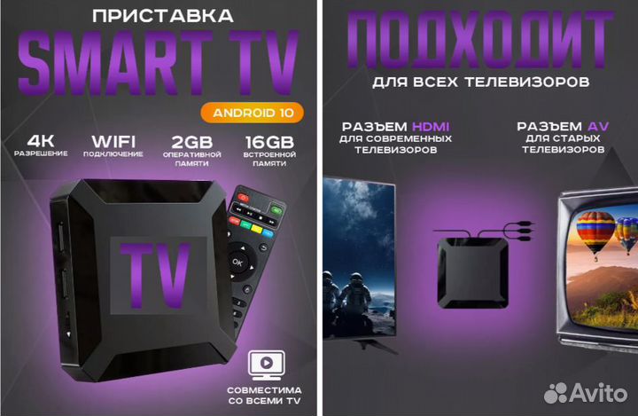 Андроид Тв приставка 16/2 Гб. WiFi 5G. 4К. Новая