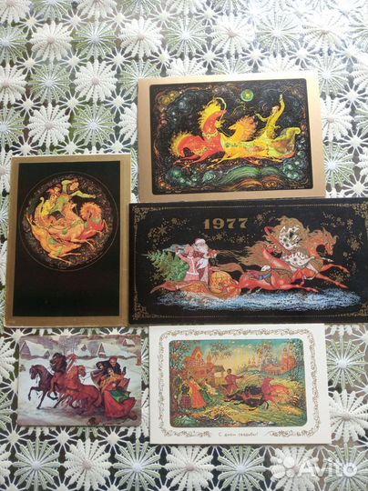 Открытки Тройки лошадей Палех