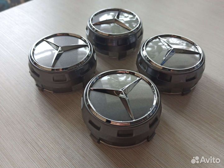 Колпачки на диски мерседес 75мм выпуклые Графит