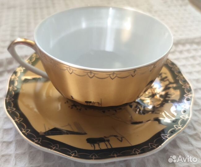 Чайный сервиз костяной фарфор Япония золото 24 Кар