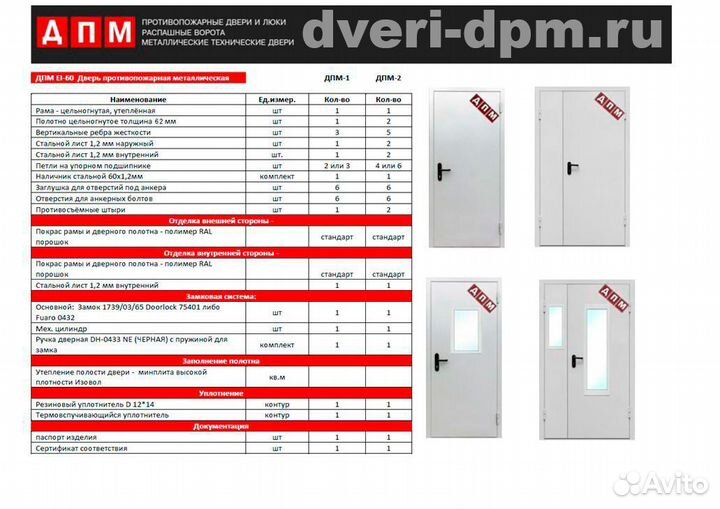 Дверь противопожарная 2080*1260 двупольная наличие