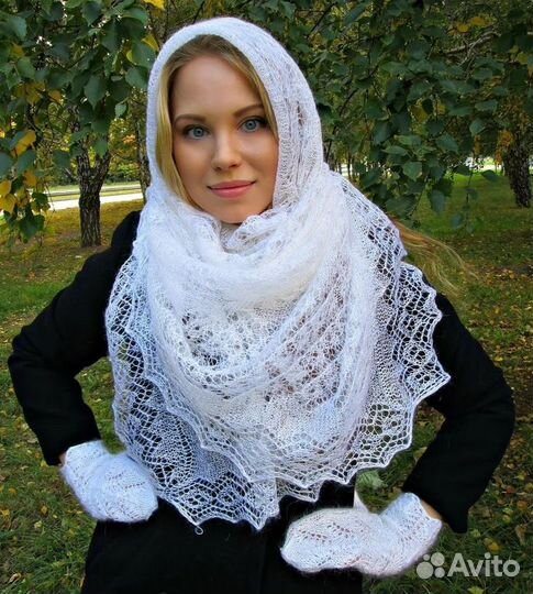 Шарфик из козьего пуха ажурный и платок пуховый