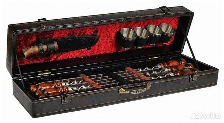 Набор шампуров Элит Малый в коробе кожзам 6 шампур