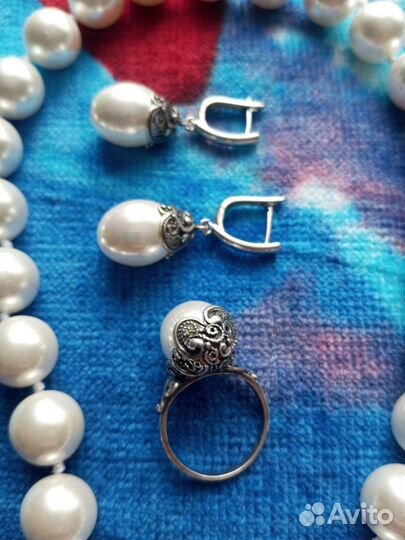 Комплект ожерелье, серьги, кольцо
