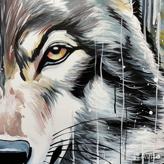 Современная картина, Волк, Хищник, 80х80см