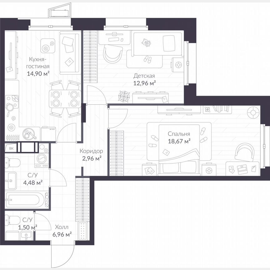 2-к. квартира, 62,4 м², 4/11 эт.