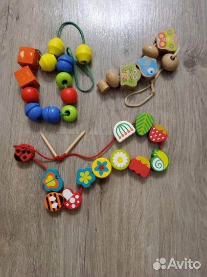 Деревянные бусы шнуровка