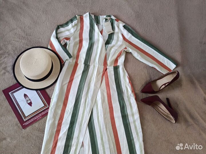 Новое летнее платье в полоску с разрезом 44 M