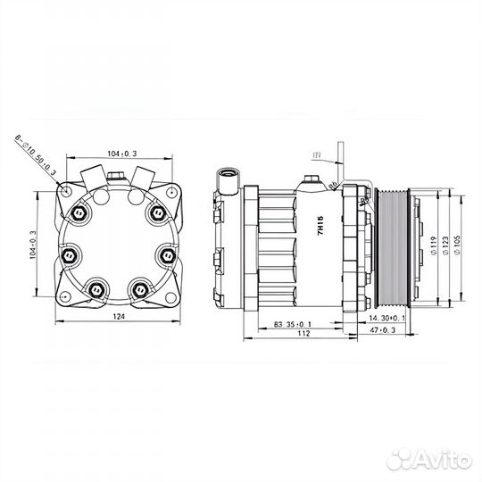 Компрессор Dyne (SUC) 7H15 PV8 12V V-T-oring 8230