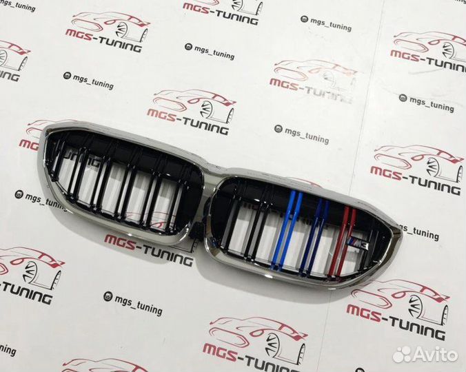 Решетка радиатора BMW 3 G20 хром с триколором + М3